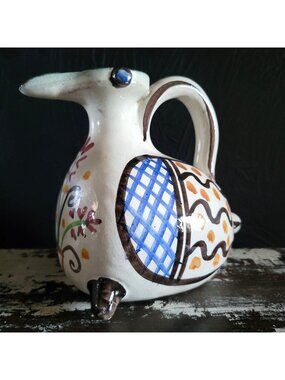 Vtg Nick Kourtzis Bird-Shaped Hand-Painted Ceramic Pitcher Jug Greek Art Pottery
